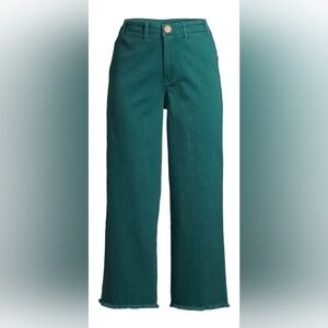 Time and Tru NEW High Rise Wide Leg Crop Jeans - Hunter Green - Size 10